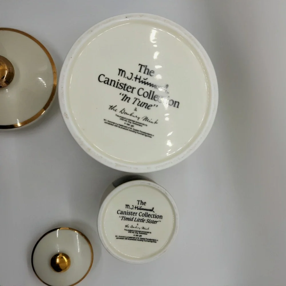 MJ Hummel Danbury Mint Canister Set Little Goat Herder In Tune Timid Sister 3pc